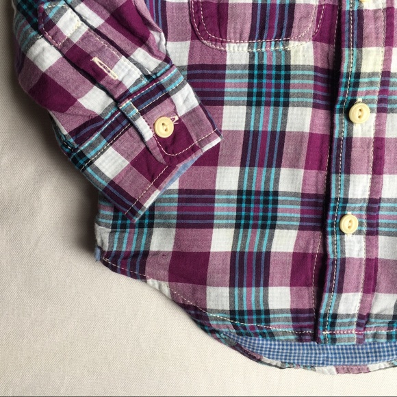 Gap shirt size 12 18 months plaid lined blue purple boys cotton button down - Picture 13 of 16